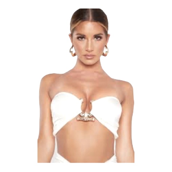 PrettyLittleThing Other - Pretty Little Thing Cream Hammered  Trim Bikini Top Size UK 6.